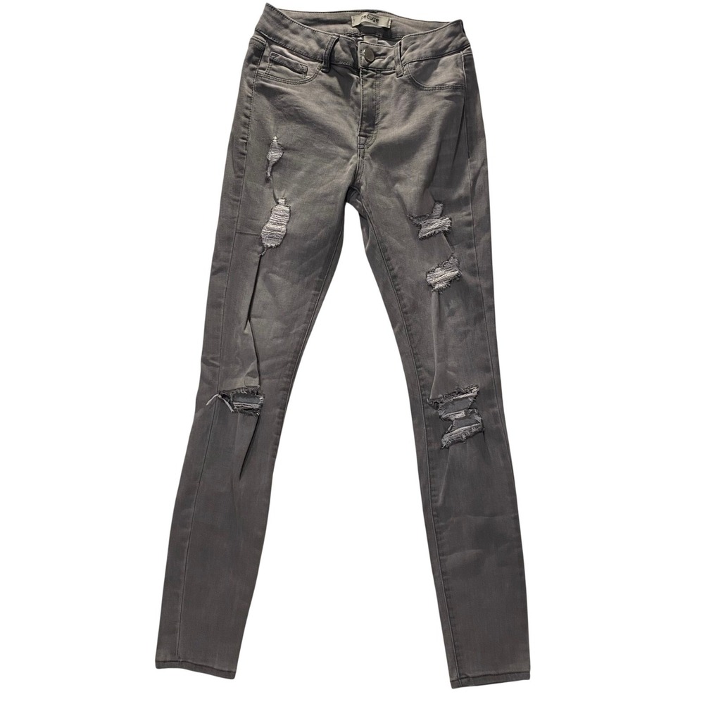 Refuge Women's Gray Distressed Skinny Jeans Size 0 Bikercore